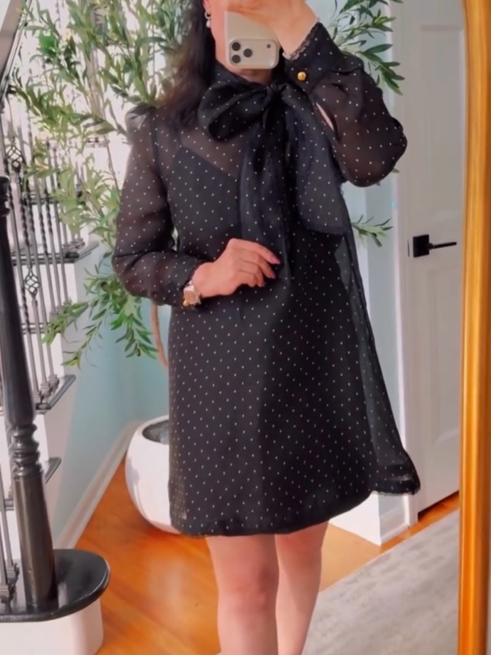Zimmermann Black Sheer Polka Dot Mini Dress with Neck Tie